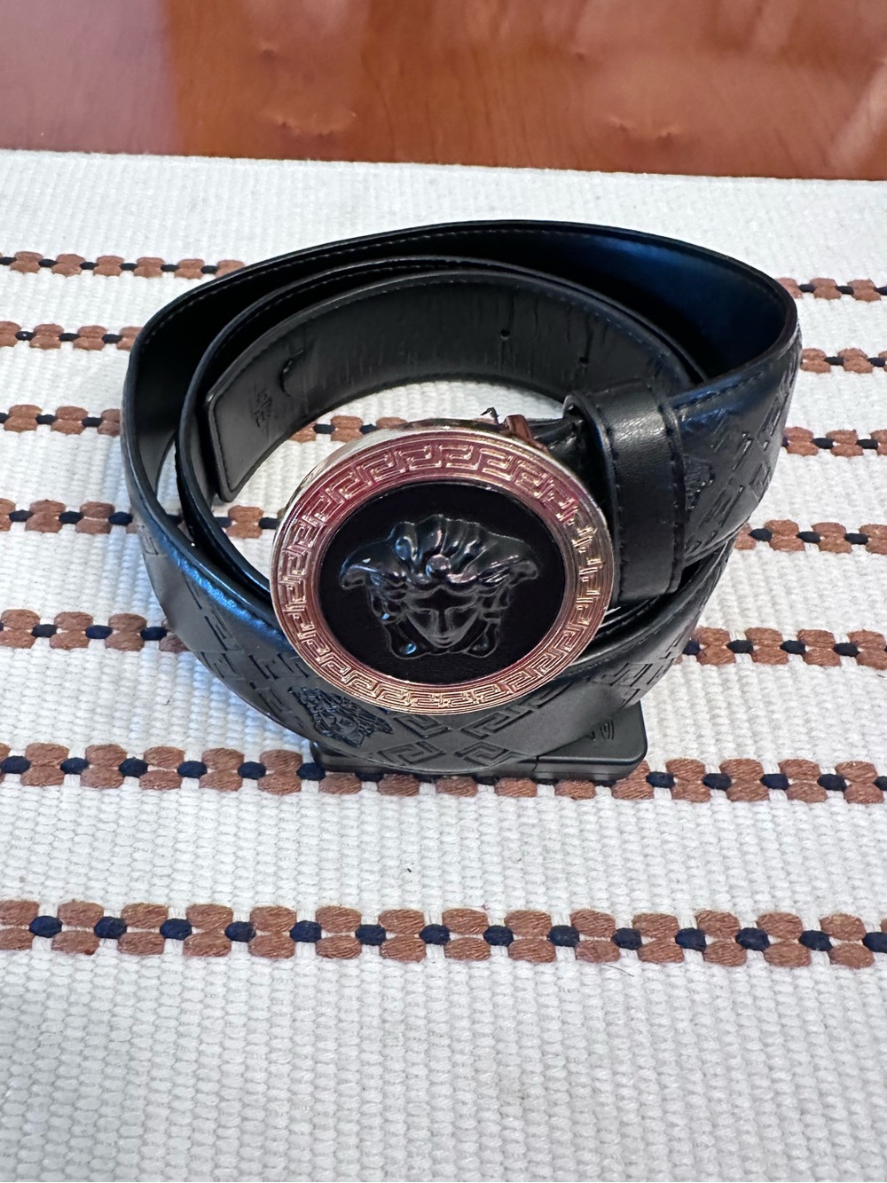 Versace 46" Made in Italy classic logo black leather belt quiet luxury old money